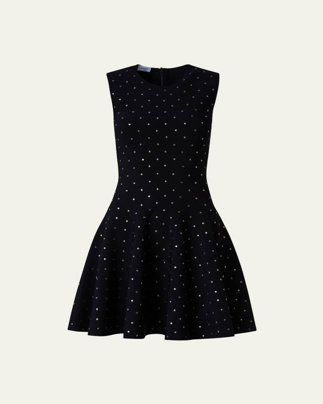 Polka Dot Stud-Embellished Flared Mini Dress